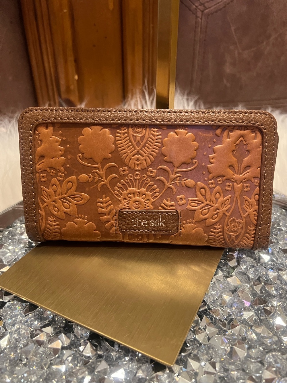 The Sak Brown Floral Embossed Leather Wallet One Size